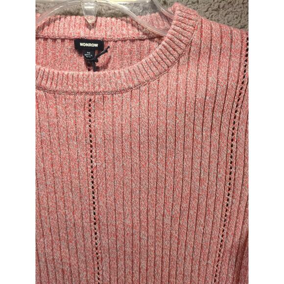 MONROW Ribbed Cotton Sweater – Women’s Medium – Cropped Pink – Fitted Y2K Style - Picture 7 of 10